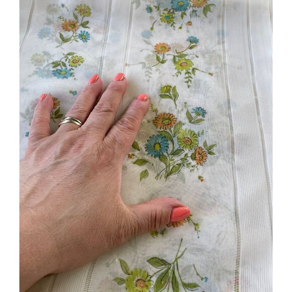 Vintage 70s floral curtains, green orange blue bouquet, for 1 pair or 1 panel - Picture 3 of 8